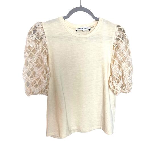 English Factory Womens Cream Puff Sleeve Rosette Blouse Size Small Coquette - Picture 1 of 6